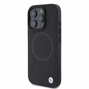 BMW Signature Ādas Pus Teksturēts & Apļa MagSafe Apvalks iPhone 16 Pro - Melns
