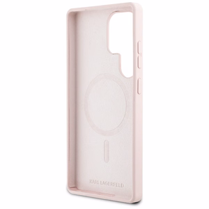Karl Lagerfeld Silikona Grafiti Ikonik drukāts logotips Magnētiskais apvalks Samsung Galaxy S25 Ultra - rozā