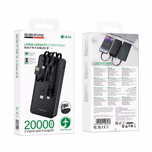 Borofone Внешний аккумулятор 20000mAh BJ84A Smooth - с кабелями USB, Type C, Lightning и Micro USB чёрный