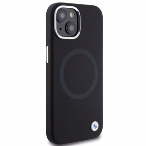BMW paraksta šķidrais silikons Magnētiskais viedtālruņa apvalks iPhone 15 Plus - melns