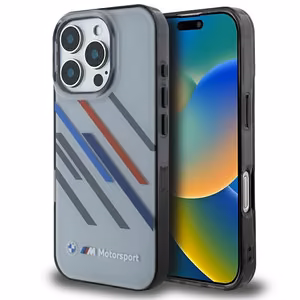 BMW Motosport IML nejaušas svītras iPhone 16 Pro Max apvalks - pelēks