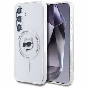 Karl Lagerfeld Choupette galvas drukātā logotipa magnētiskais viedtālruņa apvalks Samsung Galaxy S25 Plus balts