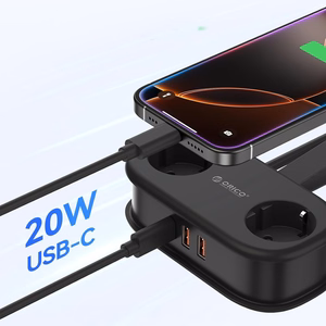 Orico APP 15.5W 5in1 strāvas sadalītājs 2x AC + 2x USB-A + 1x USB-C - melns