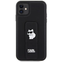 Karl Lagerfeld Gripstand Saffiano Choupette Pins viedtālruņa apvalks iPhone 11 / Xr - melns