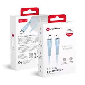 Cable USB C to USB C Forcell F-Energy QC4.0 PD 5A 100W Silicone 1 m C347 blue