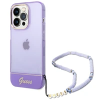 Viedtālruņa apvalks Guess GUHCP14LHGCOHU iPhone 14 Pro 6.1 violets caurspīdīgā pērļu siksna