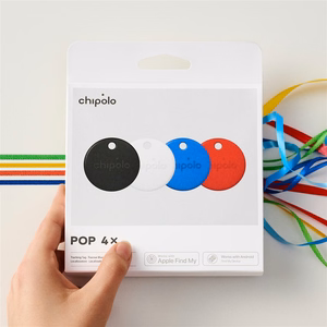 Chipolo POP – Bluetooth izsekošanas ierīce ar nomaināmu bateriju iOS un Android ierīcēm, 4 gab. – melna, balta, sarkana, zila