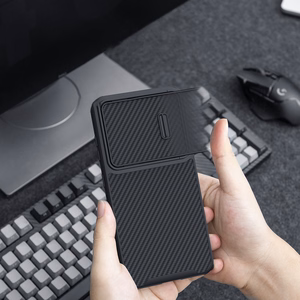 Nillkin Sintētisko šķiedru S viedtālruņa apvalks Samsung Galaxy S23+, kameras vāciņš, melns