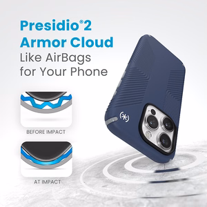 Speck Presidio2 Grip vāciņš ierīcei iPhone 15 Pro, “Coastal Blue / Dust Grey” krāsā