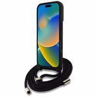 Guess 4G Big Logo Cord Stap viedtālruņa apvalks iPhone 16 Plus - melns