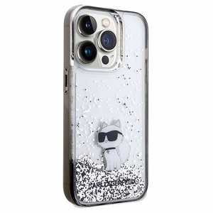 Karl Lagerfeld Liquid Glitter Choupette viedtālruņa apvalks iPhone 14 Pro - caurspīdīgs