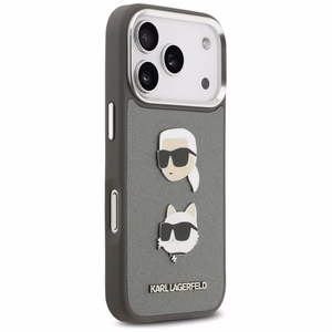 Karl Lagerfeld FW Grained Karl & Choupette Heads Pins & Logo viedtālruņa apvalks iPhone 17 Pro - pelēks
