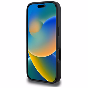 Guess graudainais lielais 4G logotips mazais klasiskā logotipa apvalks iPhone 16 Pro Max - melns