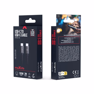 Maxlife MXUC-12 kabelis USB-C - USB-C 2,0 m 100W melns