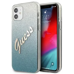 Guess GUHCP12SPCUGLSBL iPhone 12 mini 5.4" zils/zils cietais apvalks Glitter Gradient Script