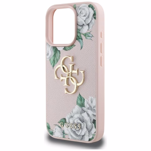 Guess Grained Roses Big 4G logo viedtālruņa apvalks iPhone 16 Pro Max - rozā