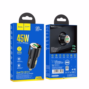 Auto lādētājs Hoco NZ6 PD45W 2xType-C/1xUSB-A melns
