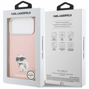 Karl Lagerfeld IML Aquarelle Choupette & Logo Magnētiskais viedtālruņa apvalks iPhone 17 Pro Max - rozā
