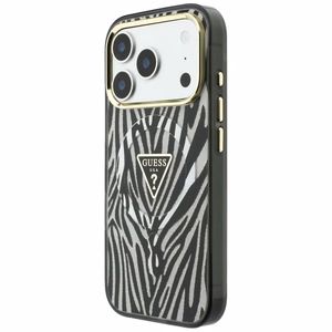 Guess IML Zebra Glitter Triangle Logo MagSafe maciņš modelim iPhone 18 Pro / 17 Pro – krāsa: sudraba