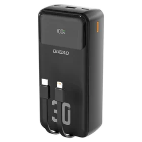 Dudao K15MAX 30000mAh PD 22.5W Portatīvais lādētājs ar iebūvētiem kabeļiem - melna
