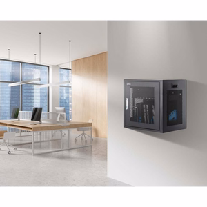 Manhattan Laptop Charging Cabinet Desktop via AC Adapter (EU) 10-bay, Install device's AC Adapter (power cables) into unit, Suitable for ALL laptops (to 16"), iPads, MacBooks, Chromebooks, other portable devices, Bays 380x30x280mm, Cart, Lockable