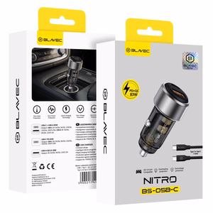 Blavec Auto lādētājs BS-05B-C Nitro - USB + Type C - QC 3.0 18W PD 65W ar Type C to Type C cable (CCBS05BCN-UCB) melns
