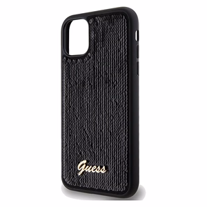 Guess Spīdumi uzraksts metāla viedtālruņa apvalks iPhone 11 / Xr - melns
