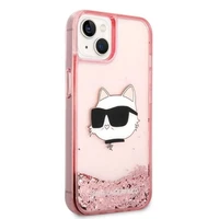 Karl Lagerfeld mirdzošs Choupette galvas viedtālruņa apvalks iPhone 14 Plus - rozā