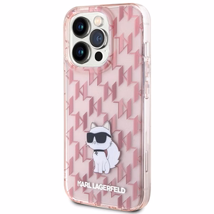 Karl Lagerfeld Monogram Choupette maciņš iPhone 15 Pro, rozā