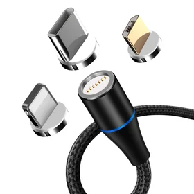 Maxlife MXUC-03 magnētiskais kabelis USB - Lightning + USB-C + microUSB 1,0 m 3A melns neilons