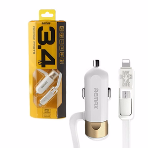 REMAX automašīnas lādētājs RCC-102 - USB - 3,4A ar 2 in 1 kabeli Micro USB, Lightning sudraba