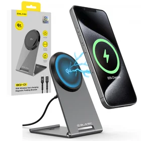 Blavec indukcijas lādētājs BQI-01 Qi2 15W magnētisks Magsafe + Raptor kabelis type C uz type C (BQI01-QI2MS) sudraba
