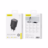 FONENG sienas lādētājs EU71 PD 30W 1xUSB-C + 1xUSB QC3.0 melns