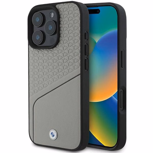 BMW Sign Ādas Teksturēts un Līniju MagSafe apvalks iPhone 16 Pro - pelēks