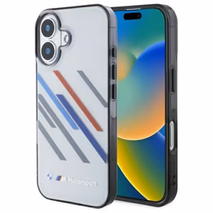 BMW Motosport IML nejaušas svītras iPhone 16 Plus apvalks - pelēks