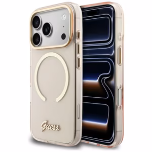 Guess IML Script Metal MagSafe Maciņš for iPhone 17 Pro - rozā