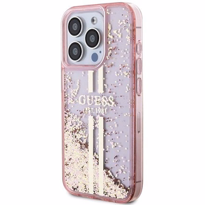 Guess Liquid Glitter Gold Stripes viedtālruņa apvalks iPhone 15 Pro - rozā
