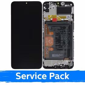 LCD Displejs Saderīgs ar Huawei Y6P 2020 Melns Ar Frame (Service Pack)