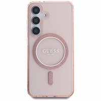 Guess mirdzošs apļa klasiskā logotipa magnētiskais viedtālruņa apvalks Samsung Galaxy S25 rozā