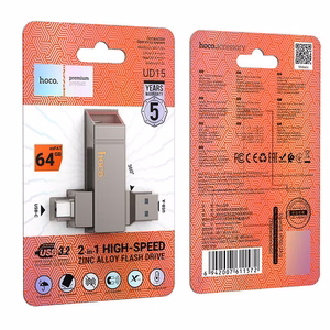 Pendrive 64GB USB 3.2 (USB A + USB C) Hoco UD15 gray
