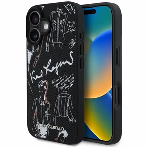 Karl Lagerfeld Grained Pattern & Logo MagSafe Maciņš for iPhone 16 - melns