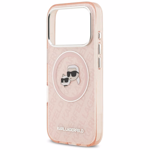 Karl Lagerfeld IML mirdzošais Karl & Choupette galvu logotipa magnētiskais viedtālruņa apvalks iPhone 17 Pro - rozā