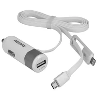 REMAX automašīnas lādētājs RCC-102 - USB - 3,4A ar 2 in 1 kabeli Micro USB, Lightning sudraba