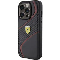 Ferrari Twist Metal Logo viedtālruņa apvalks iPhone 15 Pro - melns