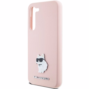 Karl Lagerfeld silikona Choupette metāla piespraude viedtālruņa apvalks Samsung Galaxy S23+ - rozā