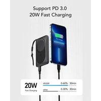 VEGER portatīvais lādētājs 10000 mAh ar bezvadu uzlādi saderīgs ar MagSafe PD QC3.0 2A 20W MagOn (VP1151 / W1151) melna