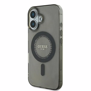 Guess IML Rhinestones Magnētiskais viedtālruņa apvalks iPhone 16 - melns