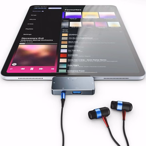HUB Tech-Protect V6 4in1 USB-C - USB-A 3.0 / USB-C PD100W / HDMI / mini jack 3.5mm - pelēks