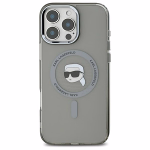 Karl Lagerfeld IML Metal Karl Head Magnētiskais viedtālruņa apvalks iPhone 16 Pro Max - melns