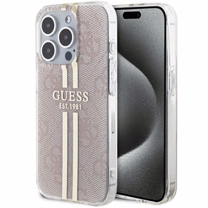 Guess IML 4G Gold Stripe viedtālruņa apvalks iPhone 15 Pro - rozā